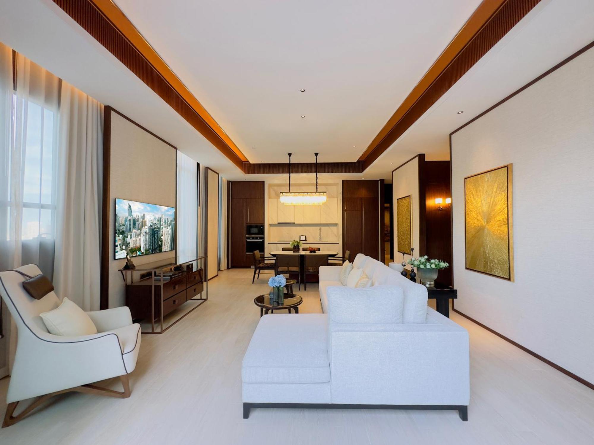 Silq Hotel & Residence, Managed By The Ascott Limited Banguecoque Quarto foto A living room in a private villa at Jumeirah at Etihad Towers
